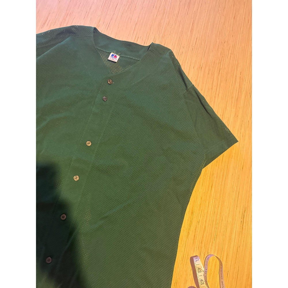 Russell Athletic Mens XL Green Mesh Baseball Jersey Button Up Blank Sports 44